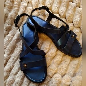 Blue metallic Genuine Leather Strappy Sandals
